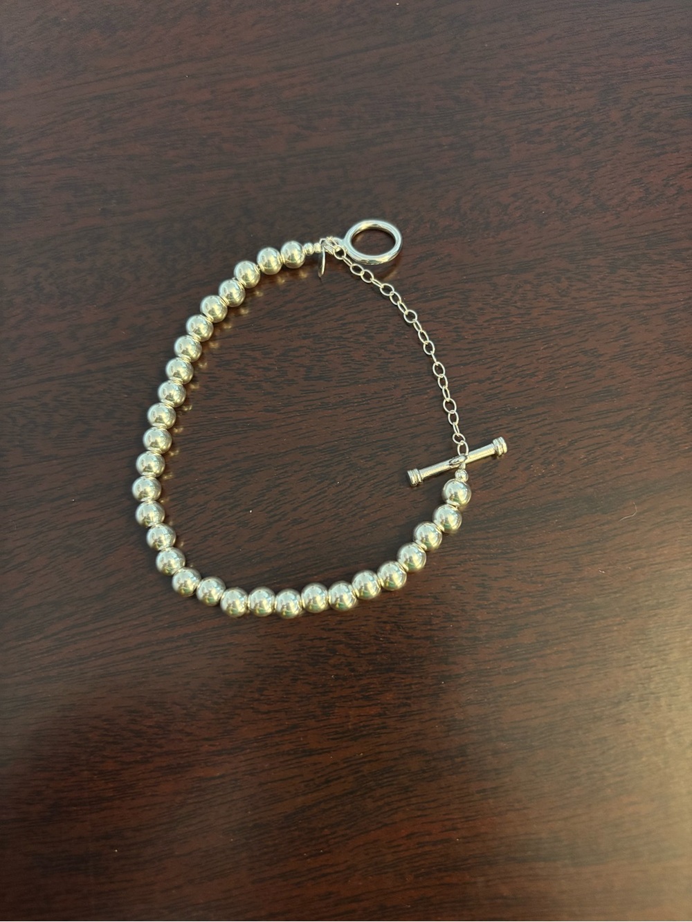 Sterling Silver Beaded Toggle Bracelet - Silver